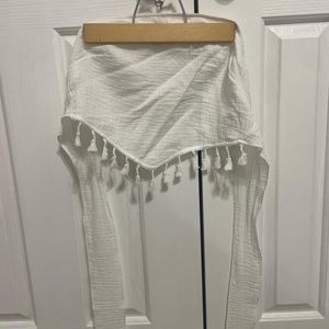 Pink boho fringe strapless tie crop top